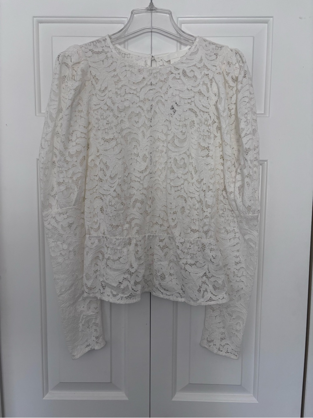 3/$25 Mix & Match - H&M White Floral Lace Long-Sleeve Peplum Blouse, XS
